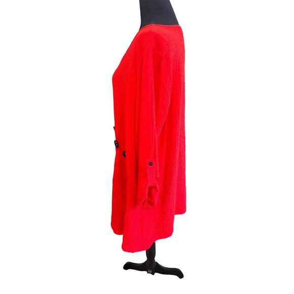 Ali Miles Red Crinkled Textured Tunic Top Button Details 1X Casual Comfort Trave - Picture 4 of 10